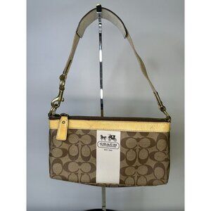 COACH Signature Heritage Stripe Zip Top Baguette - Khaki